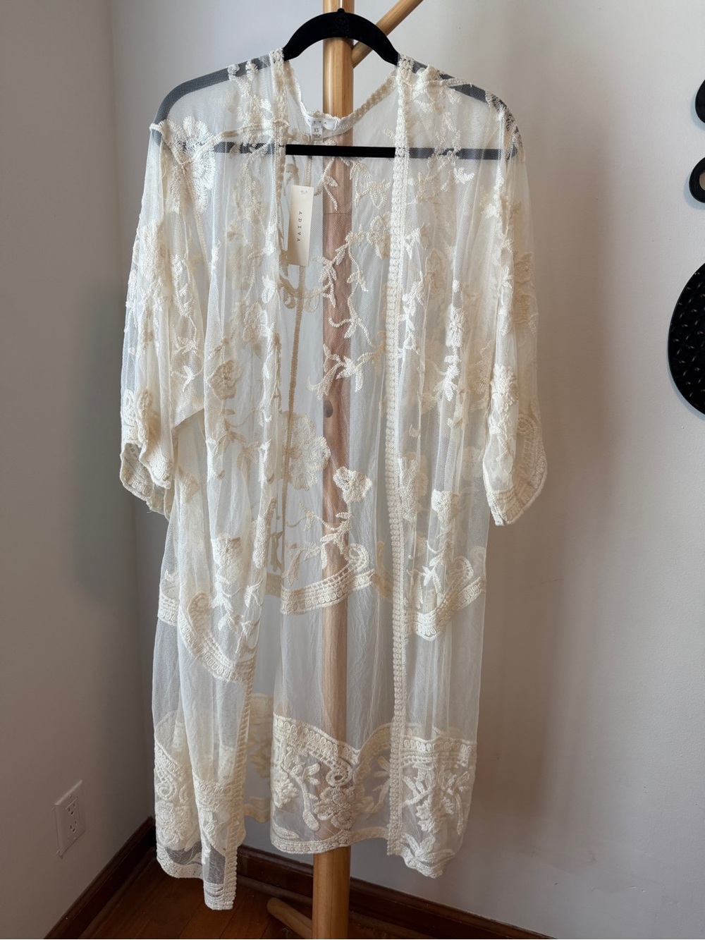 Adiva Ivory Lace Open Cardigan NEW Women’s  Size XL Embroidered Duster Robe